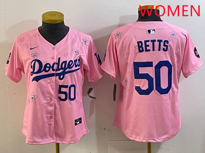 Women Los Angeles Dodgers #50 Betts Pink Sakura Edition 2025 Nike MLB Jersey style 4->women mlb jersey->Women Jersey